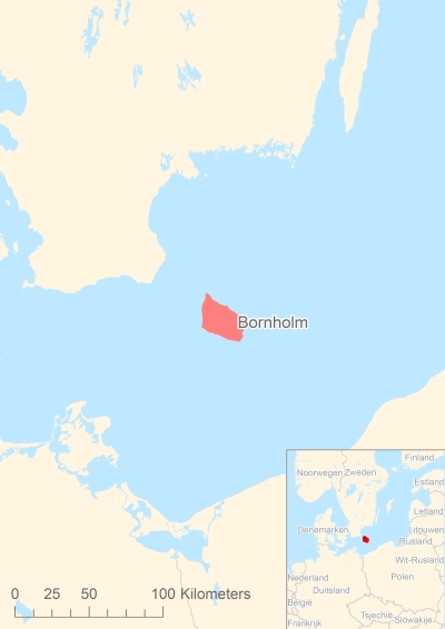 Ligging van het eiland Bornholm in Europa