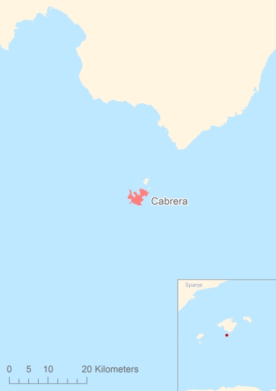 Ligging van het eiland Cabrera in Europa