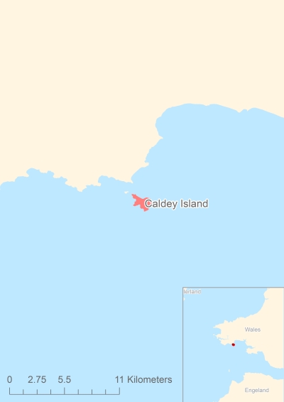 Ligging van het eiland Caldey Island in Europa