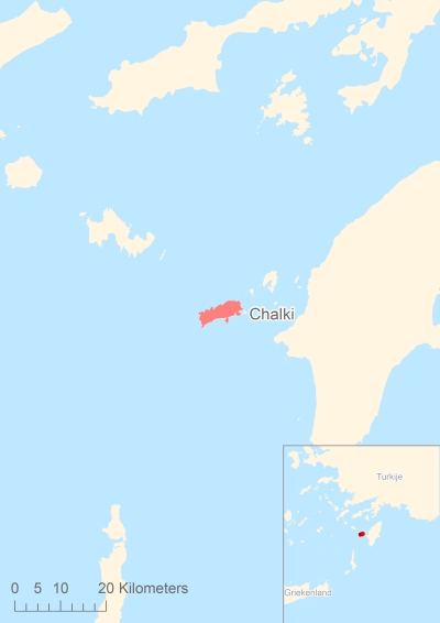 Ligging van het eiland Chalki in Europa