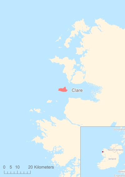 Ligging van het eiland Clare in Europa