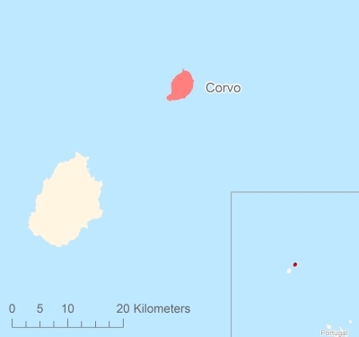 Ligging van het eiland Corvo in Europa