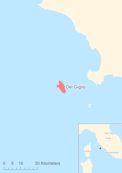Ligging van het eiland Del Giglio in Europa