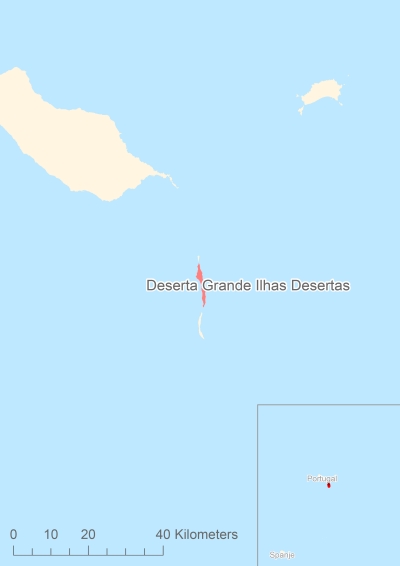 Ligging van het eiland Deserta Grande Ilhas Desertas in Europa