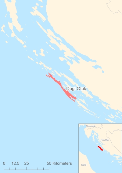 Ligging van het eiland Dugi Otok in Europa