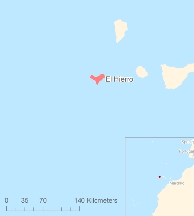Ligging van het eiland El Hierro in Europa