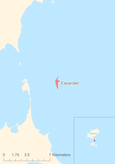 Ligging van het eiland Espardell in Europa