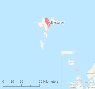 Ligging van het eiland Eysturoy in Europa