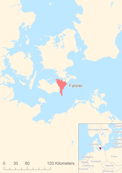 Ligging van het eiland Falster in Europa