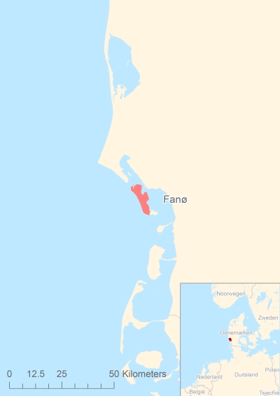 Ligging van het eiland Fanø in Europa