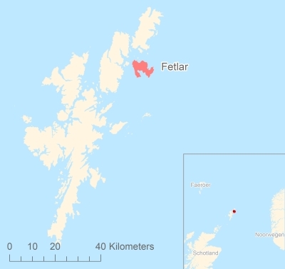 Ligging van het eiland Fetlar in Europa