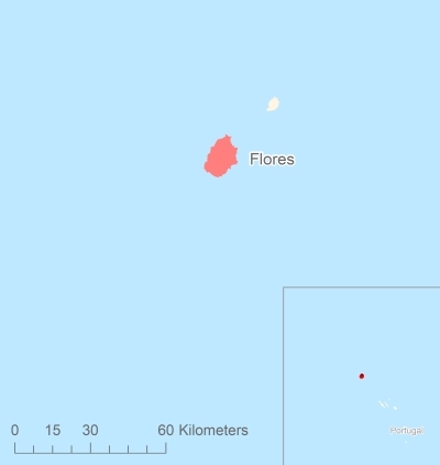 Ligging van het eiland Flores in Europa