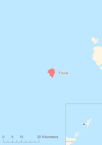 Ligging van het eiland Foula in Europa