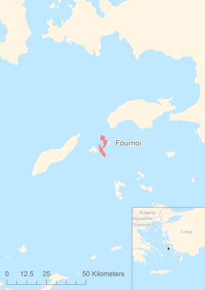 Ligging van het eiland Fournoi in Europa