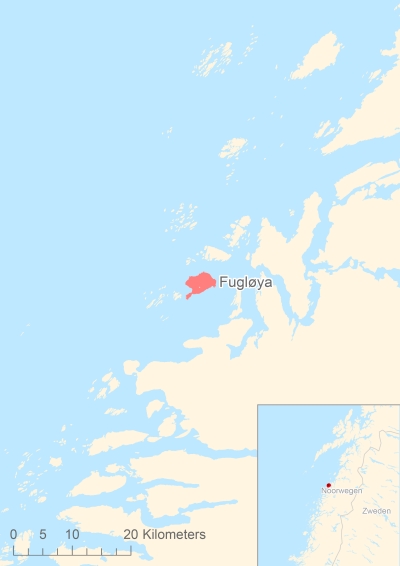 Ligging van het eiland Fugløya in Europa