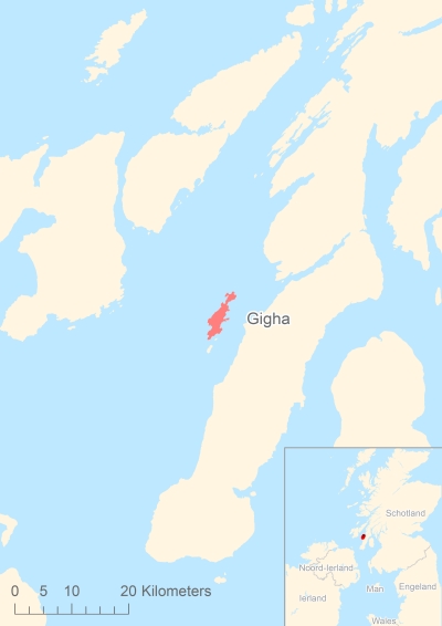 Ligging van het eiland Gigha in Europa