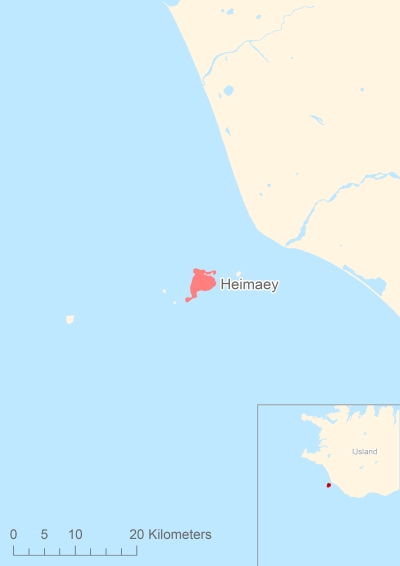 Ligging van het eiland Heimaey in Europa