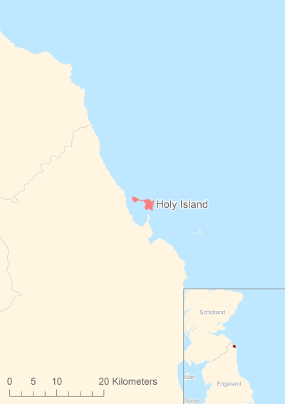 Ligging van het eiland Holy Island in Europa
