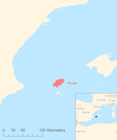 Ligging van het eiland Ibiza in Europa