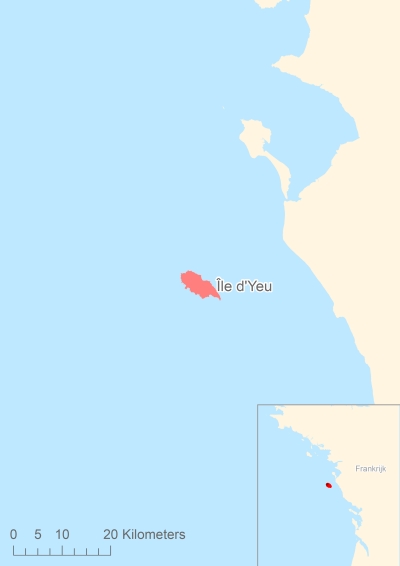 Ligging van het eiland Île d'Yeu in Europa
