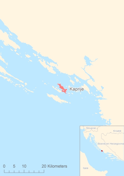 Ligging van het eiland Kaprije in Europa