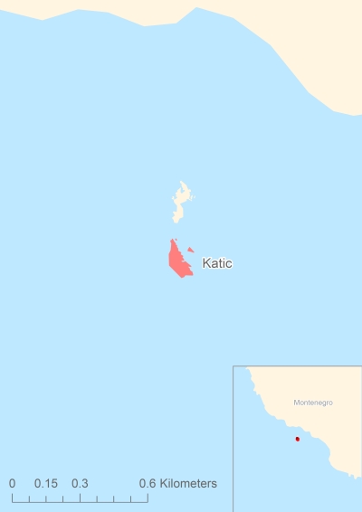 Ligging van het eiland Katič in Europa