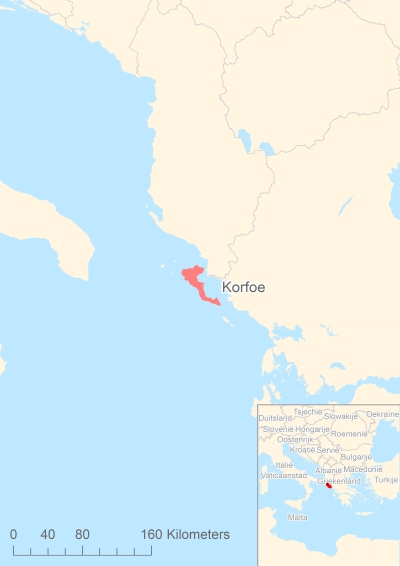 Ligging van het eiland Korfoe in Europa