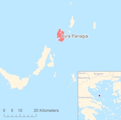 Ligging van het eiland Kyra Panagia in Europa