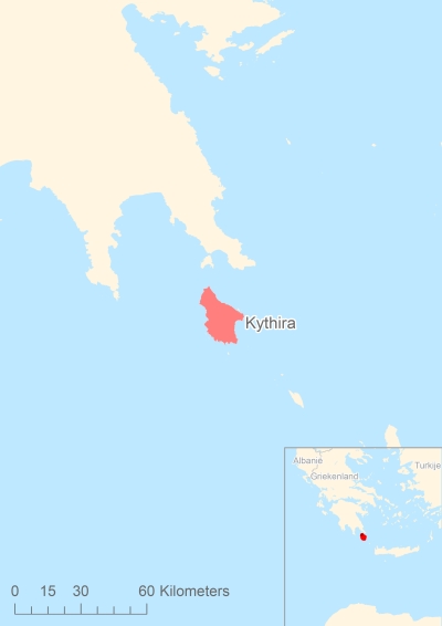 Ligging van het eiland Kythira in Europa