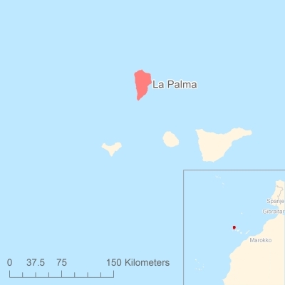 Ligging van het eiland La Palma in Europa