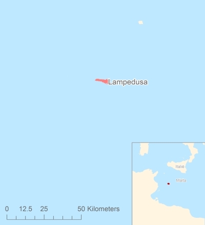 Ligging van het eiland Lampedusa in Europa
