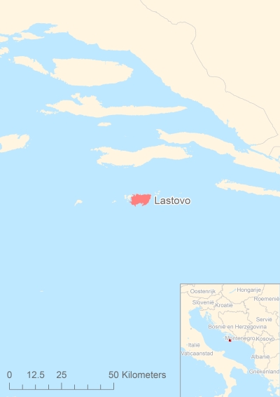 Ligging van het eiland Lastovo in Europa