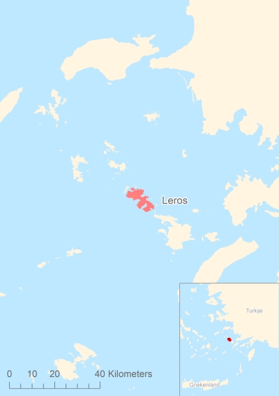 Ligging van het eiland Leros in Europa