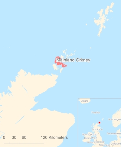 Ligging van het eiland Mainland Orkney in Europa
