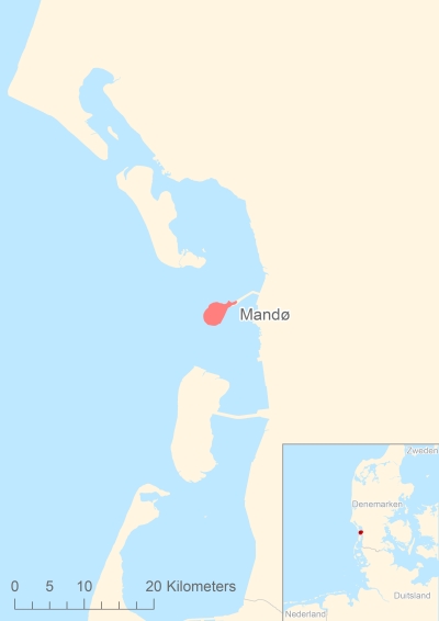Ligging van het eiland Mandø in Europa