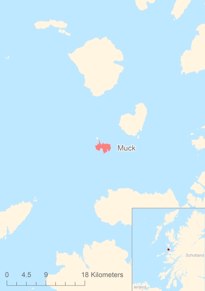 Ligging van het eiland Muck in Europa