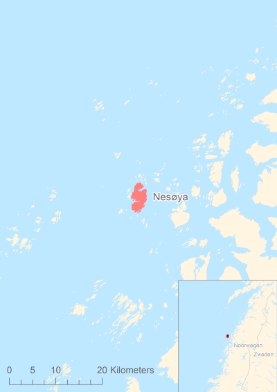 Ligging van het eiland Nesøya in Europa