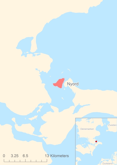 Ligging van het eiland Nyord in Europa