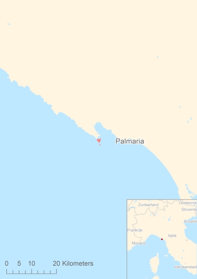 Ligging van het eiland Palmaria in Europa