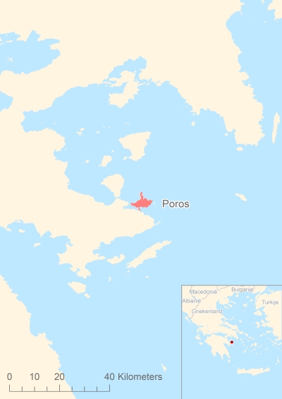 Ligging van het eiland Poros in Europa