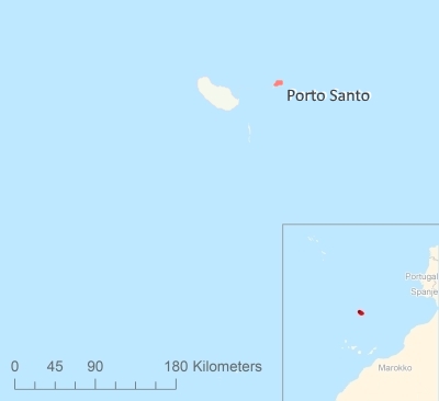 Ligging van het eiland Porto Santo in Europa