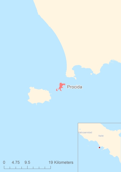 Ligging van het eiland Procida in Europa
