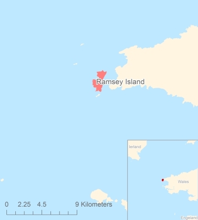 Ligging van het eiland Ramsey Island in Europa