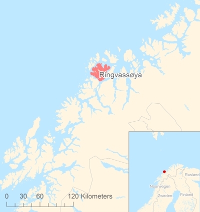 Ligging van het eiland Ringvassøya in Europa