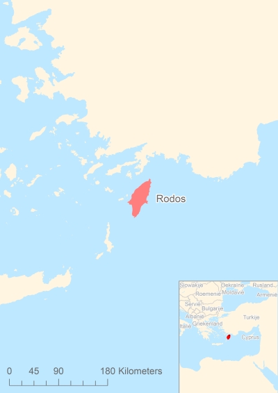 Ligging van het eiland Rodos in Europa