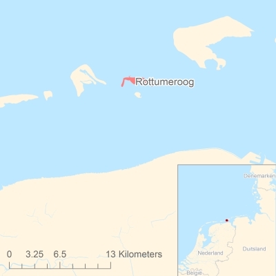 Ligging van het eiland Rottumeroog in Europa