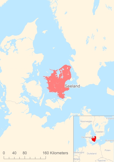 Ligging van het eiland Seeland in Europa