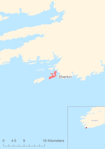 Ligging van het eiland Sherkin in Europa