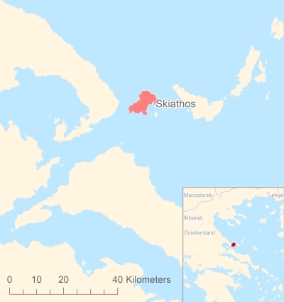 Ligging van het eiland Skiathos in Europa