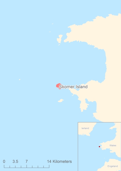 Ligging van het eiland Skomer Island in Europa